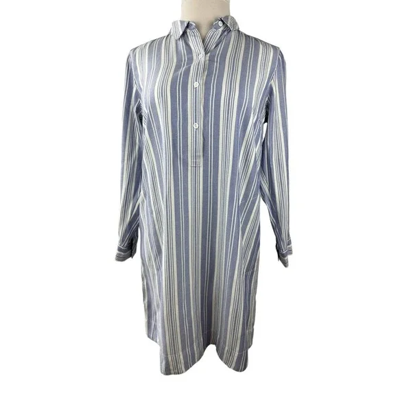 J. Jill Tunic Shirt Dress Long Sleeve Blue White Striped Women's Medium Petite - Picture 10 of 11